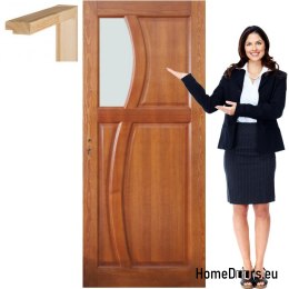 Porte en bois avec cadre en verre coloré RN6 70