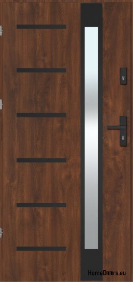 REMO BLACK porte extérieure avec miroir, THICK warm 70mm, PRÊT À L’EMPLOI, 90 L