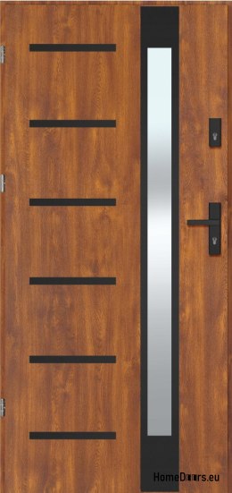REMO BLACK porte extérieure avec miroir, THICK warm 70mm, PRÊT À L’EMPLOI, 90 L