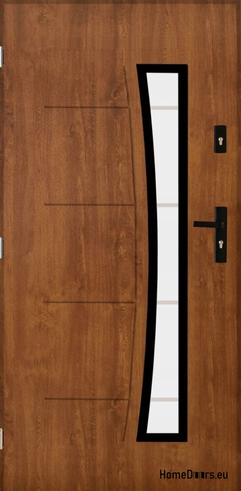 Porte extérieure solide avec verre 55mm POP 02 80 chêne doré gauche