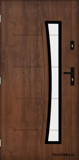 Porte extérieure solide avec verre 55mm POP 02 80 noyer gauche