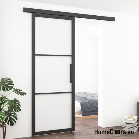 Drzwi przesuwne 90 Loft 3S szklane stalowe czarne z szybami od ręki Drzwi przesuwne 90 Loft 3S szklane stalowe czarne z szybami od ręki