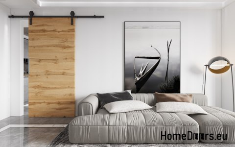 Porte coulissante murale 90 ALFA LOFT P 01 Wotan Oak 95 + Système coulissant