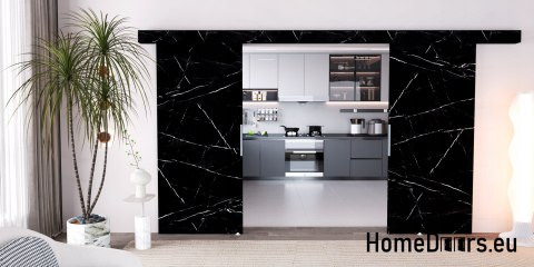 Drzwi przesuwne 130 naścienne ALFA LOFT 02 Marmur Czarny65+system przesuwny