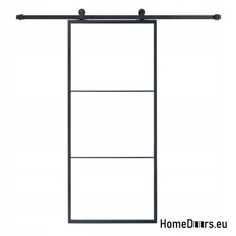 Porte coulissante 90 Loft 3S FROST verre acier lait noir verre + système