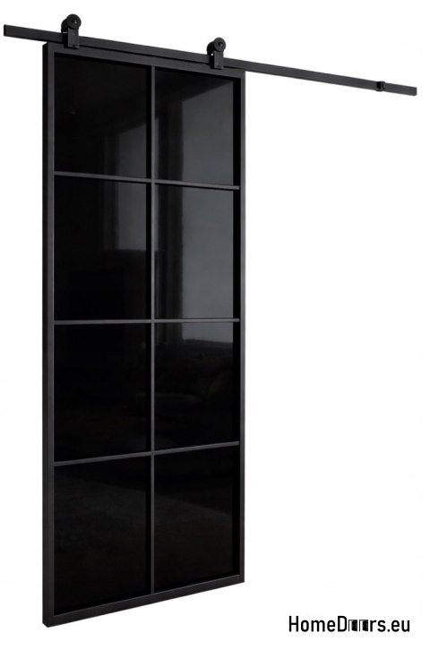 Porte coulissante 90 Loft 8S BLACK verre acier fenêtre noire à portée de main + système