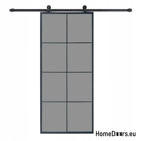 Porte coulissante 90 Loft 8S BLACK verre acier fenêtre noire à portée de main + système
