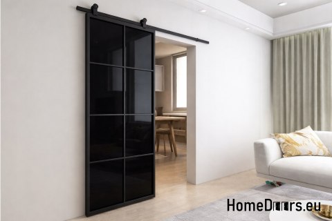 Porte coulissante 90 Loft 8S BLACK verre acier fenêtre noire à portée de main + système