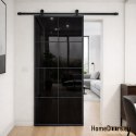 Porte coulissante 90 Loft 8S BLACK verre acier fenêtre noire à portée de main + système